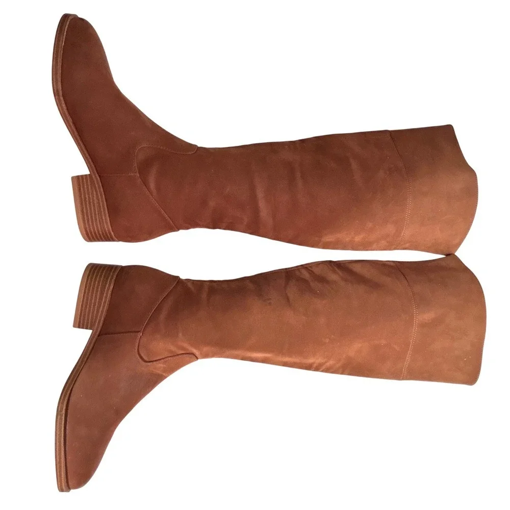 MIA‎ Women's Brown Leather Over the Knee Boots Side Zip Block Heel Size 6